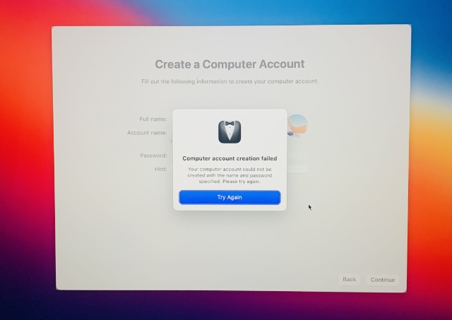 Как исправить ошибку “Ошибка создания учетной записи компьютера” в M1 Mac